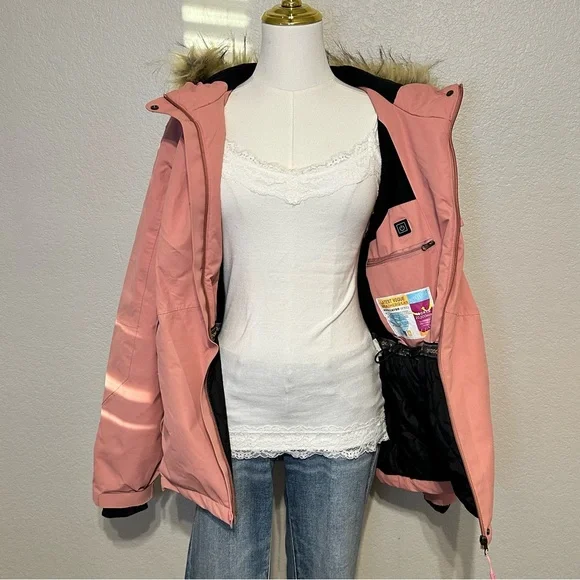 Pink Heated Jacket with Fur Hood - Picture 10 of 13